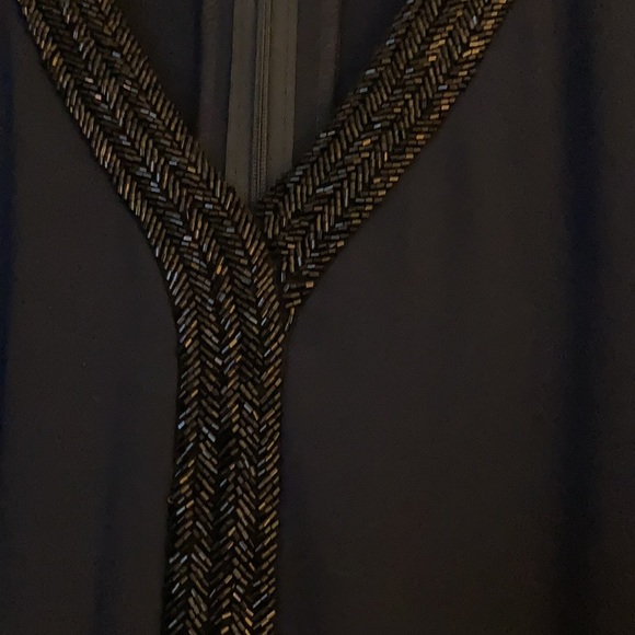 Formal navy blue beaded-trim dress - Picture 2 of 3